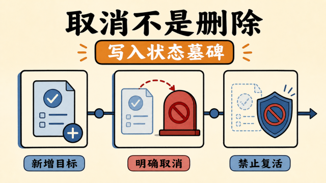 用户否定指令应该生成覆盖旧状态的取消事件