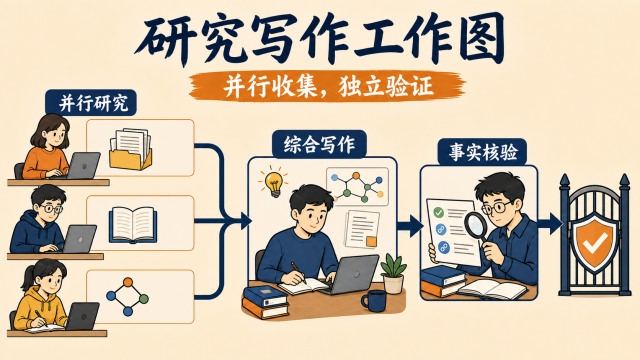 研究写作工作图:并行收集,独立验证