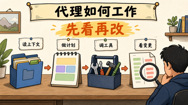 PI Agent 的基本工作流是读上下文、做计划、调工具、看变更