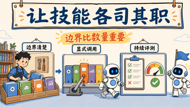 通过明确边界、显式调用和持续评测，让多个 Skill 各司其职