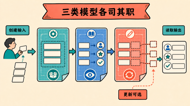 创建、读取和更新模型各自承担不同职责