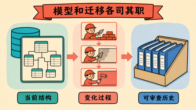 模型描述当前结构,迁移保存变化过程和历史