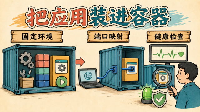 应用与依赖被打包进容器并接受健康检查