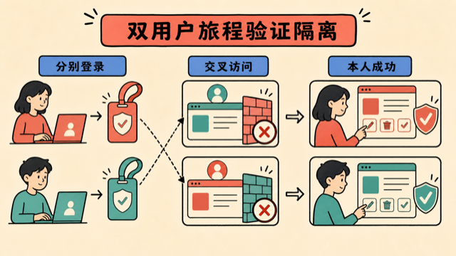两个用户分别登录、交叉访问受阻并能操作本人任务
