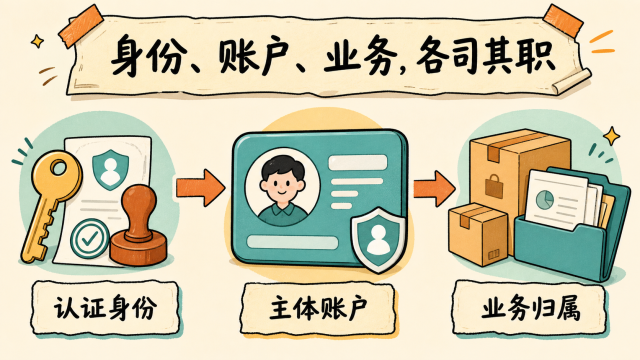 登录身份、主体账户和业务归属各司其职