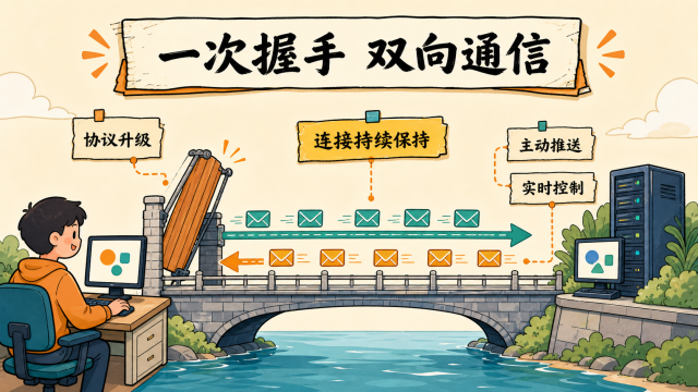 WebSocket 通过一次握手建立持续保持的双向连接