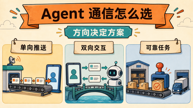 Agent 通信应根据单向推送、双向交互和可靠后台任务选择方案